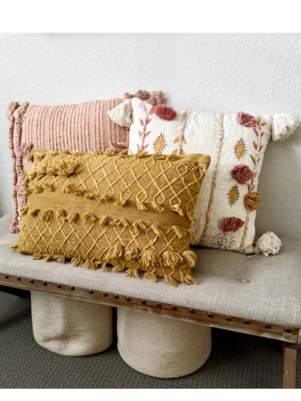 Set/3 Embroidered Pillows with Tassels - Picture 6 of 16
